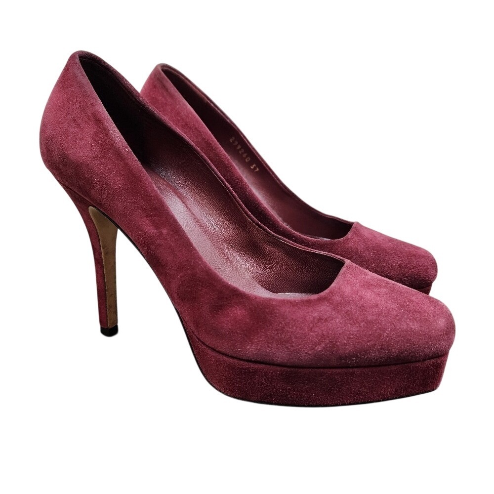 Gucci Burgundy Suede Platform Pumps Stiletto Heels Wine Red Made in Italy‎ 37